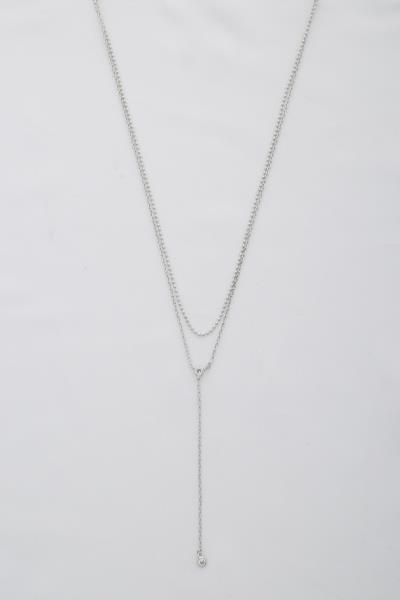 DAINTY CRYSTAL Y SHAPE LAYERED NECKLACE