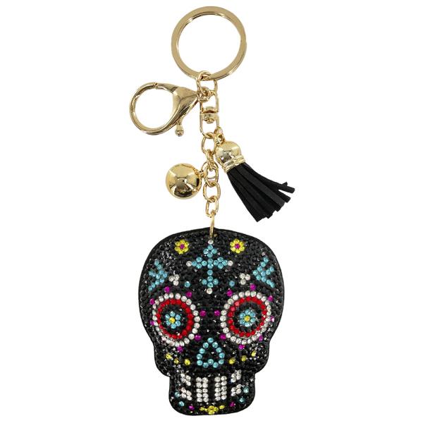 RHINESTONE SKULL KEYCHAIN WITH TASSEL