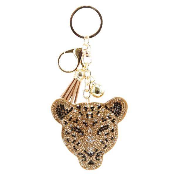 RHINESTONE JAGUAR KEYCHAIN WITH TASSEL