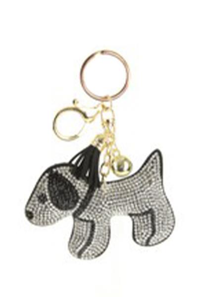 RHINESTONE DOG KEY CHAIN WITH TASSEL