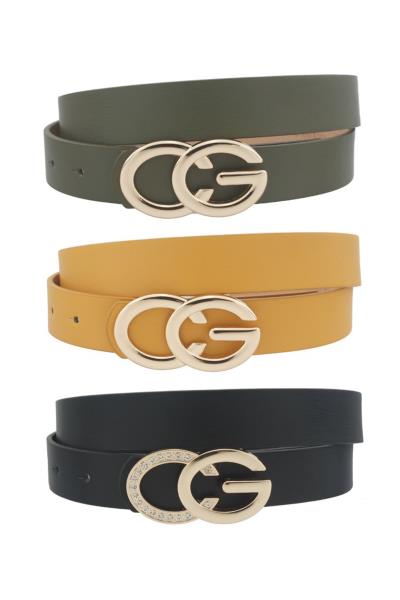 RHINESTONE AND SOLID CG GOLD BUCKLE TRIO BELT