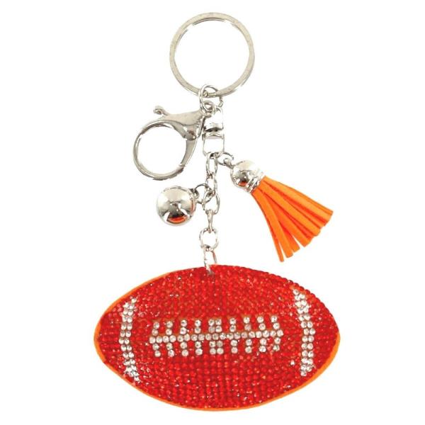 RHINESTONE FOOTBALL KEYCHAIN WITH TASSEL