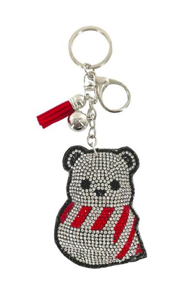 RHINESTONE CHRISTMAS BEAR KEYCHAIN WITH TASSEL
