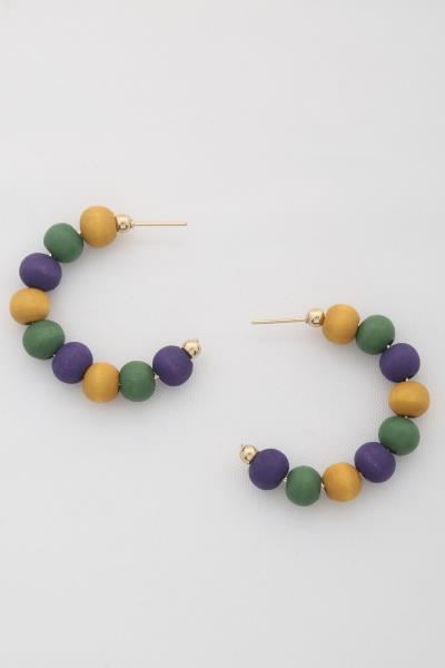 WOOD BEAD OPEN CIRCLE EARRING