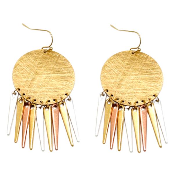 ROUND BRIUSHES METAL DANGLE EARRING