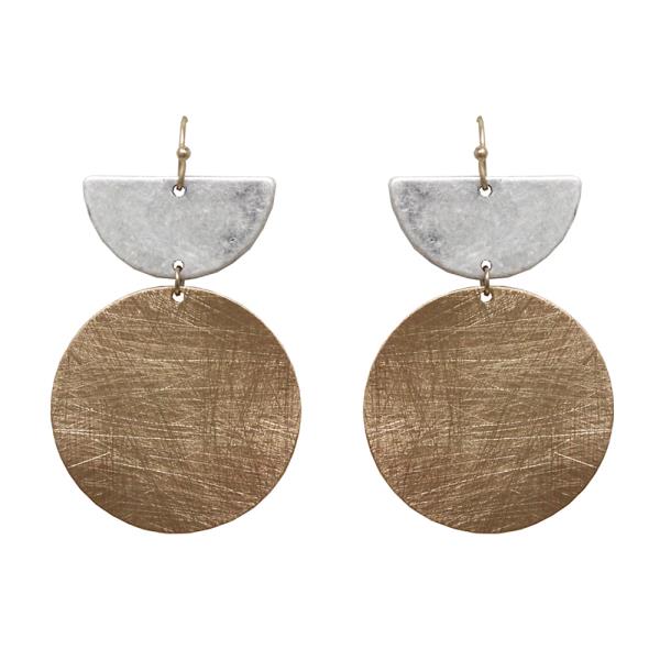 BRUSHED METAL ROUND DANGLE EARRING