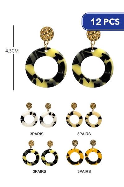 ACETATE ROUND DANGLE EARRING (12 UNITS)