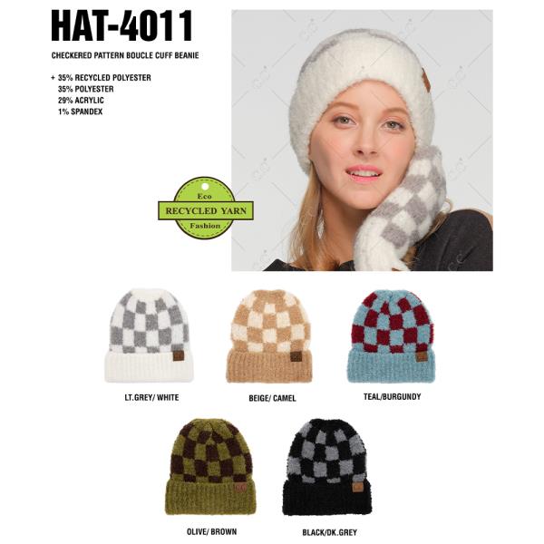 CC CHECKERED PATTERN BOULE CUFF BEANIE