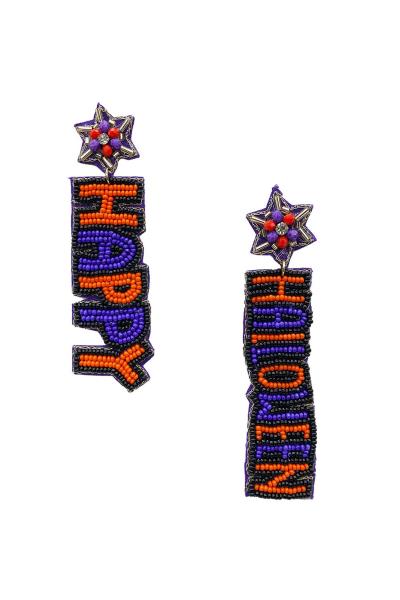 SEED BEAD HAPPY HALLOWEEN DANGLE EARRING
