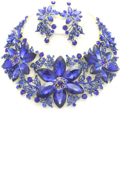 CRYSTAL STONE CHUNKY NECKLACE EARRING SET