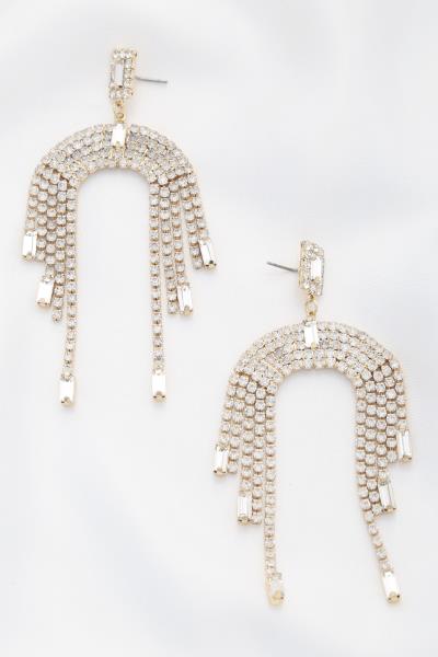 RHINESTONE METAL DANGLE EARRING