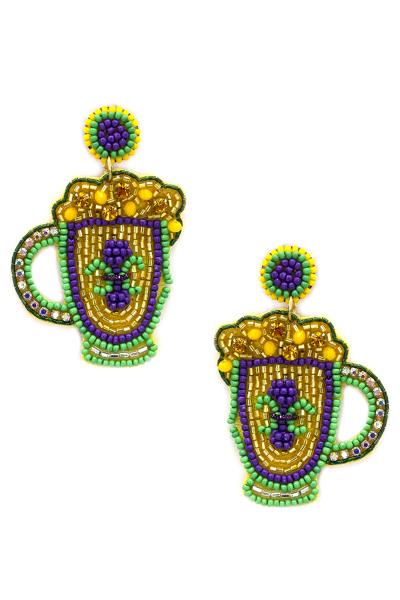SEED BEAD MARDI GRAS DANGLE EARRING