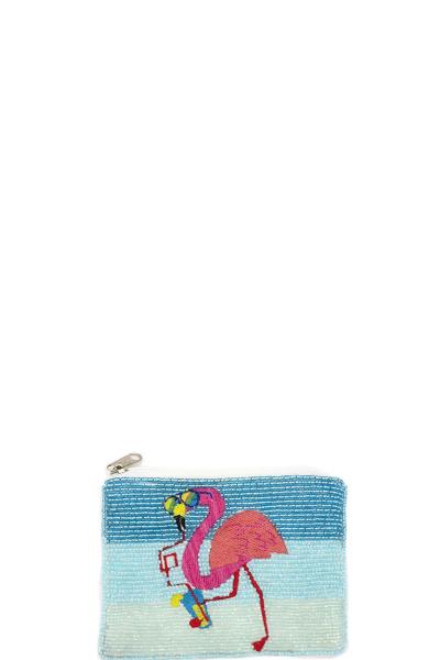 SEED BEAD FLAMINGO MINI COIN PURSE