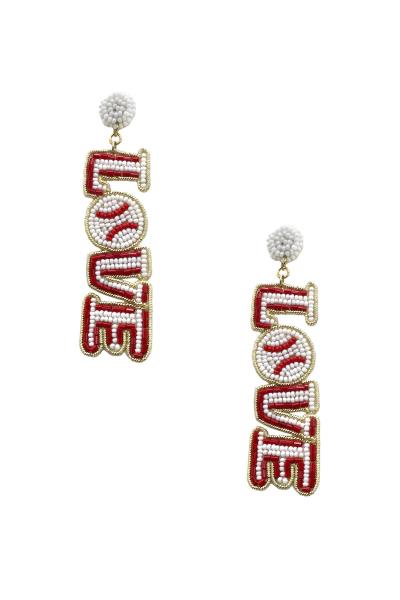 LOVE BASEBALL SEED BEAD DANGLE EARRING