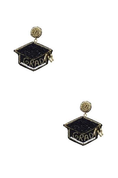 GRAD CAP SEED BEAD DANGLE EARRING