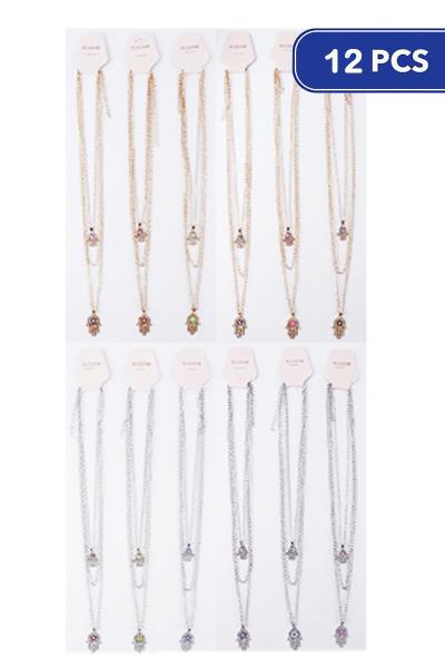FASHION 3 LAYERED METAL CHAIN PENDANT NECKLACE (12 UNITS)