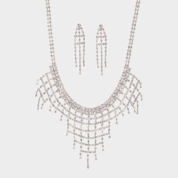 RHINESTONE FISHNET NECKLACE AND EARRING SET