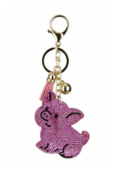 RHINESTONE PIG KEYCHAIN WITH TASSEL