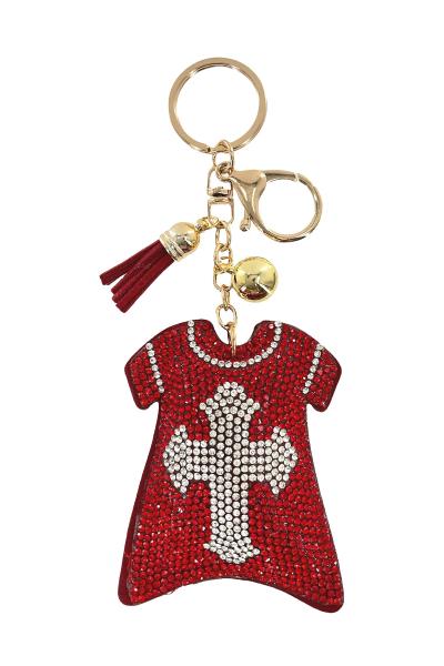 RHINESTONE CHRISTMAS SWEATER KEYCHAIN WITH TASSEL