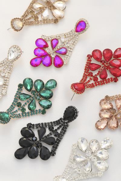 FAN SHAPE TEARDROP CRYSTAL DANGLE EARRING