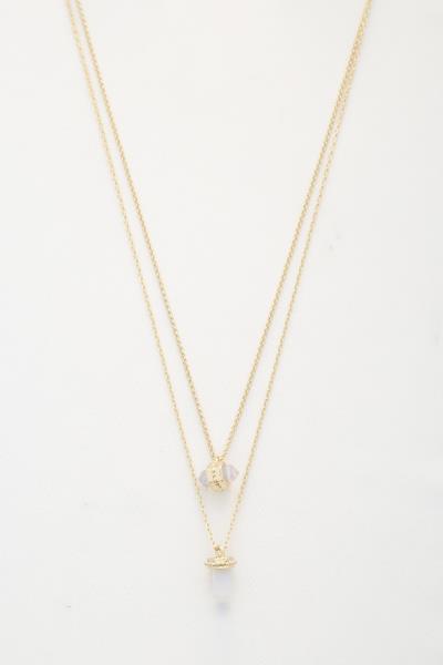 STONE CHARM METAL LAYERED NECKLACE