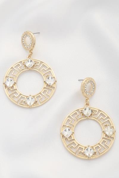 GREEK PATTERN CRYSTAL DANGLE EARRING