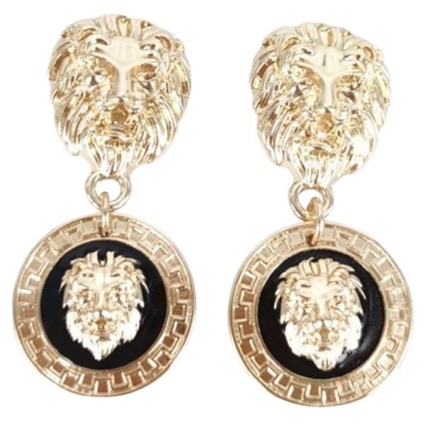 LION HEAD GREEK PATTERN DANGLE EARRING