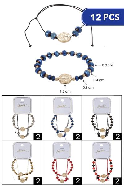 FASHION CRYSTAL CUT BEAD COIN CHARM BRACELET (12 UNITS)