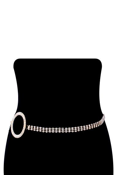RHINESTONE OPEN CIRCLE LAYER METAL HOOK BELT
