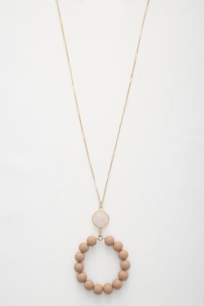 STONE WOOD BEAD PENDANT NECKLACE