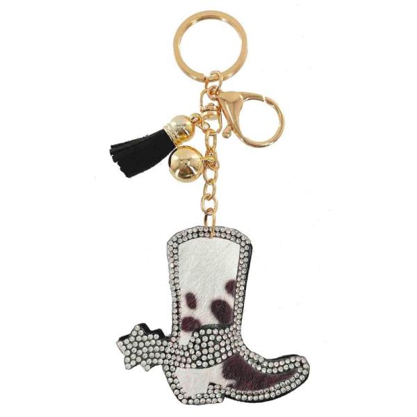 RHINESTONE WESTERN BOOTS KEYCHAIN WITH TASSEL