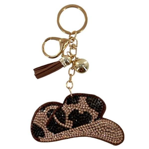 RHINESTONE WESTERN HAT KEYCHAIN WITH TASSEL