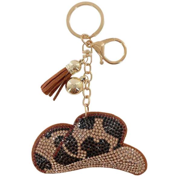 RHINESTONE WESTERN HAT KEYCHAIN WITH TASSEL