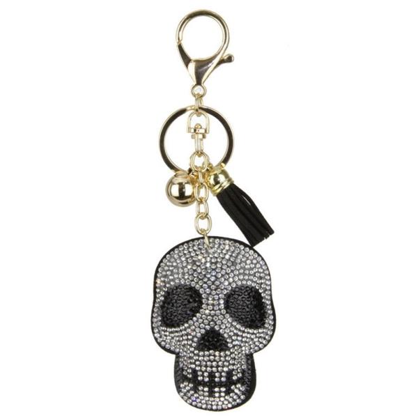 HALLOWEEN RHINESTONE SKULL KEYCHAIN WITH TASSEL