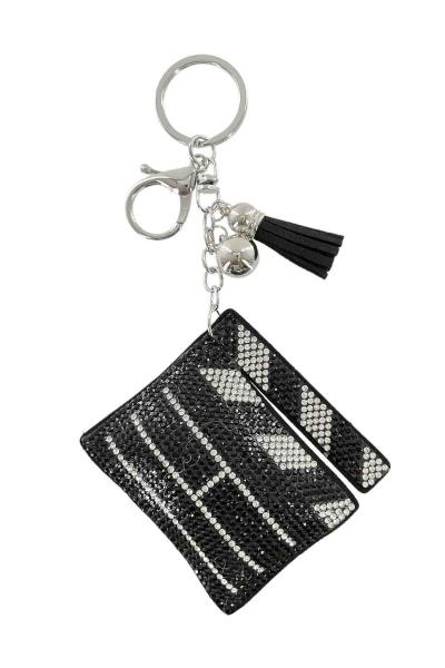 RHINESTONE MOVIE CLAPPER BOARD KEYCHAIN WITH TASSEL