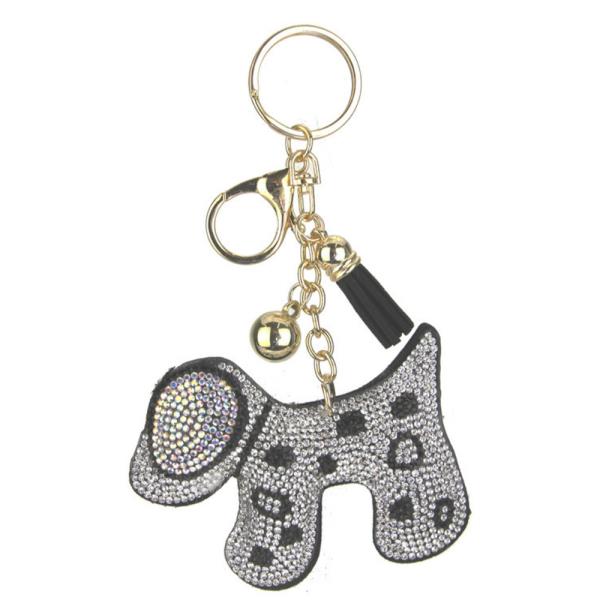 RHINESTONE DOG KEYCHAIN WITH TASSEL