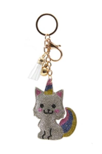 RHINESTONE CAT KEYCHAIN WITH TASSEL