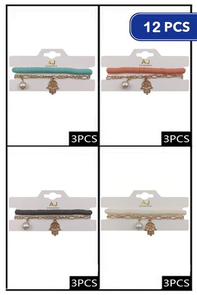 FASHION RUBBER DISC METAL CHAIN BRACELET (12 UNITS)