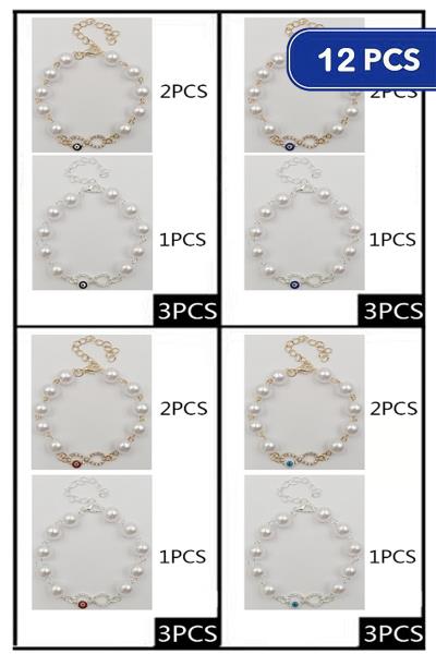 FASHION PEARL EVIL EYE BEAD BRACELET (12 UNITS)
