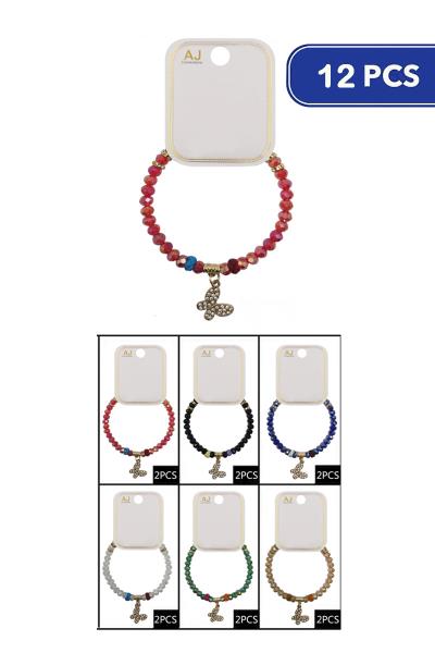 FASHION BEAD BUTTERFLY CHARM BRACELET (12 UNITS)