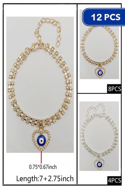 FASHION RHINESTONE EVIL EYE CHARM BRACELET  (12 UNITS)