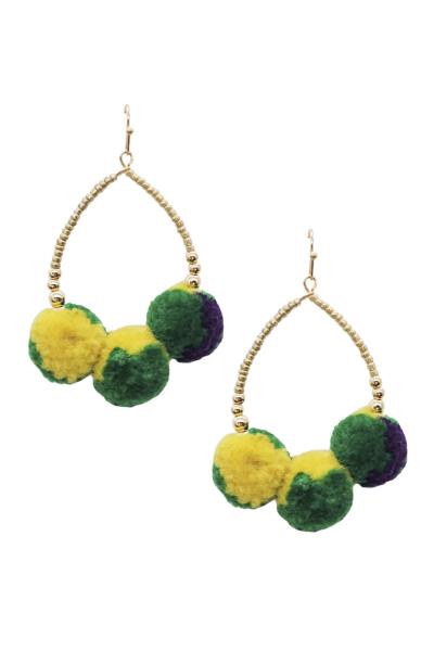 MARDI GRAS METAL TEARDROP DANGLE EARRING