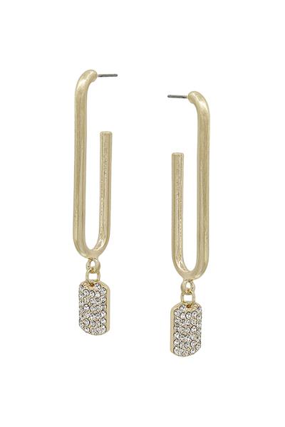 U SHAPED METAL W/PAVE CHARM POST EARRING