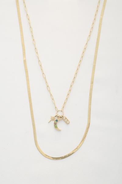SODAJO MOON STAR CHARM FLAT SNAKE CHAIN LAYERED NECKLACE