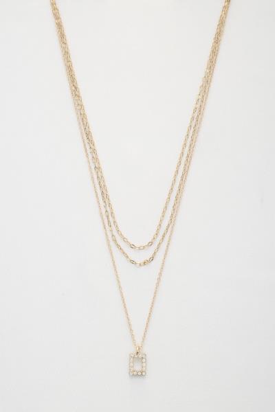 SODAJO SQUARE CHARM LAYERED NECKLACE