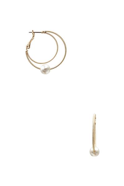 METAL DOUBLE LAYER PEARL HOOP EARRING