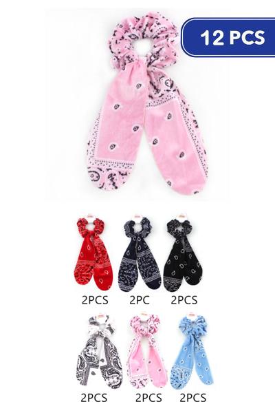 FASHION PAISLEY HAIR SCRUNCHIES (12 UNITS)