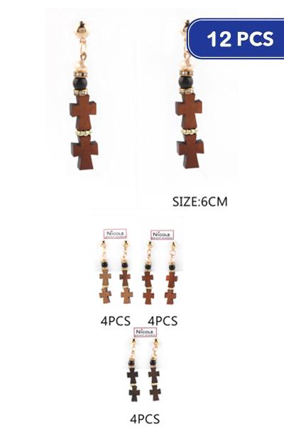 FASHION WOOD CROSS DANGLE EARRING (12 UNITS)