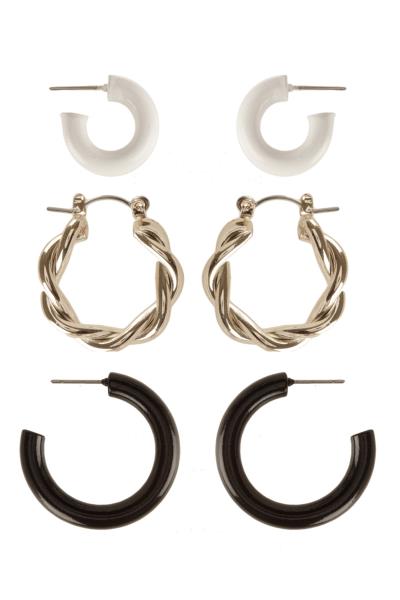 METAL ALUMINUM COATING 3PAIR HOOP EARRING