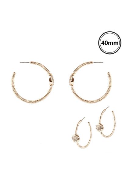 RHINESTONE ALUMINUM COATING TWISTED HOOP EARRING